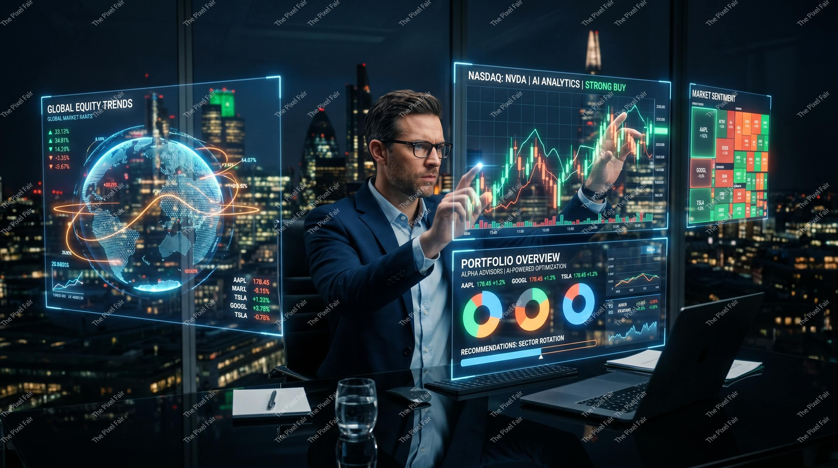 AI-Powered Stock Market Analytics with Futuristic Holographic Charts