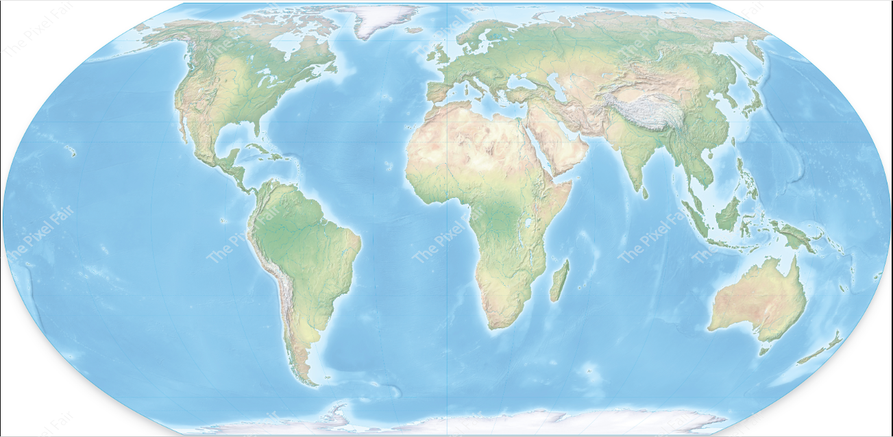 Vector World Physical Map - Global Topographic Relief Map Vector