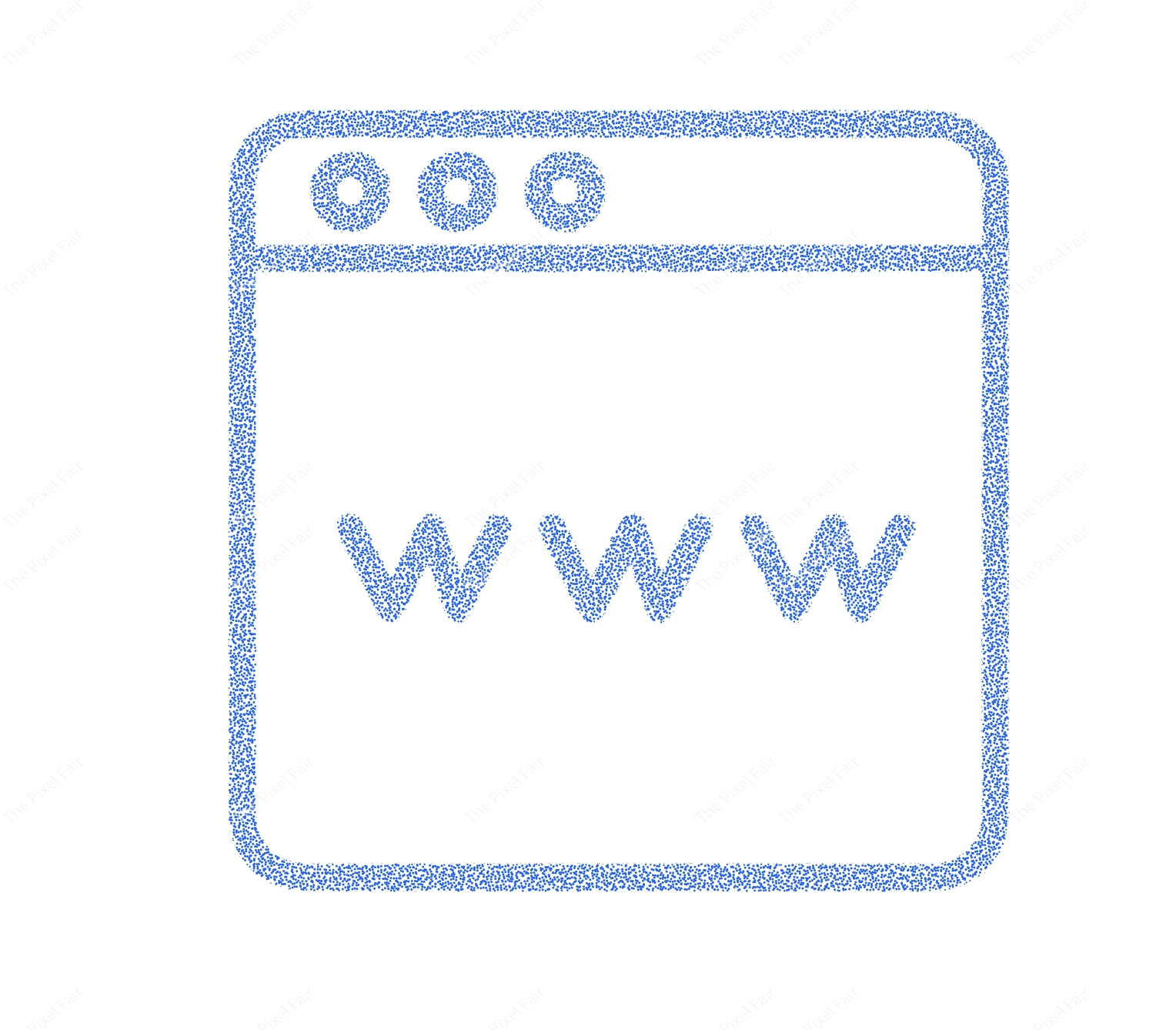 Web browser interface with www text inside blue outline internet world wide web icon isolated on transparent background.