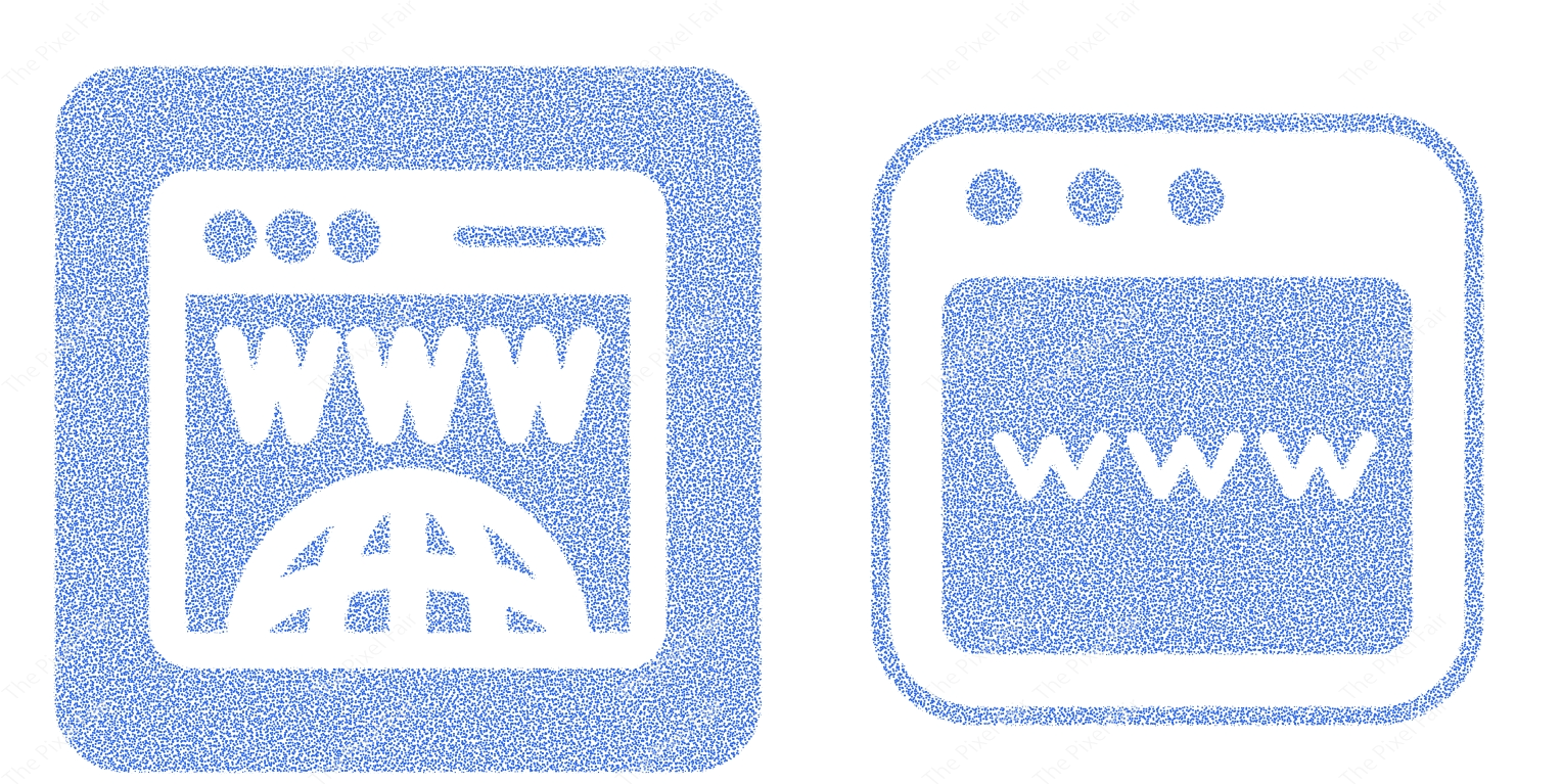 Website browser application concept icons showing world wide web text address with blue dotted pattern effect.