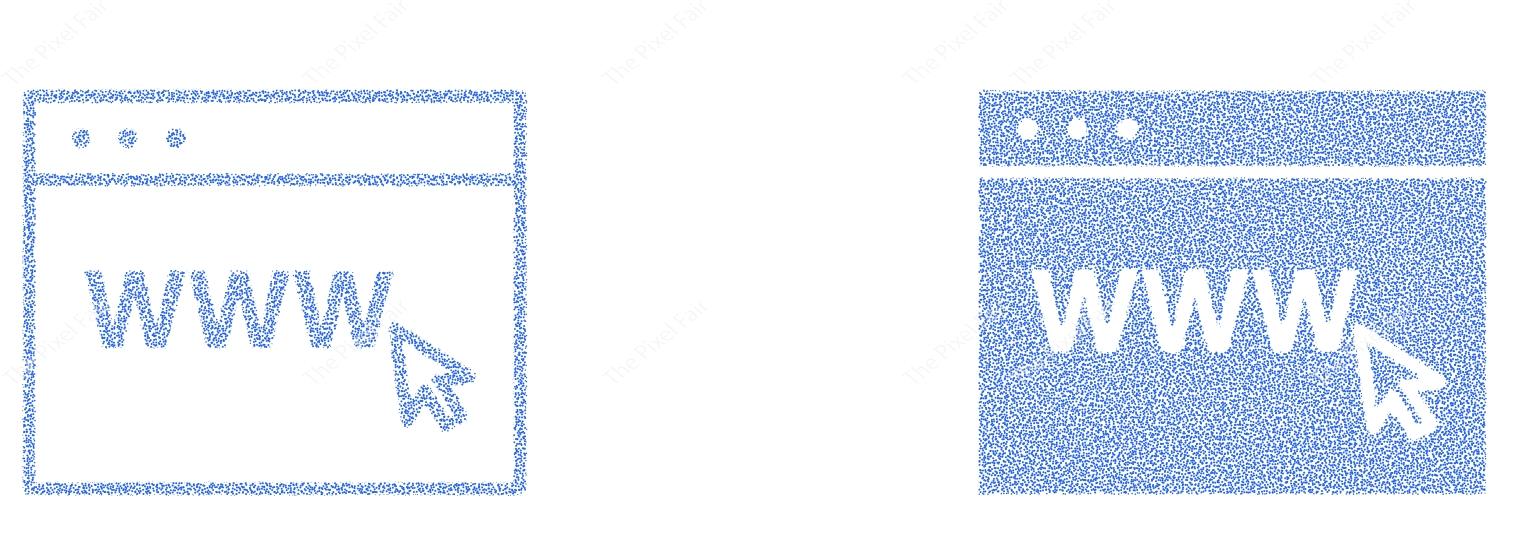 Dual website browser interface windows with www text and mouse cursor click for internet navigation design projects.