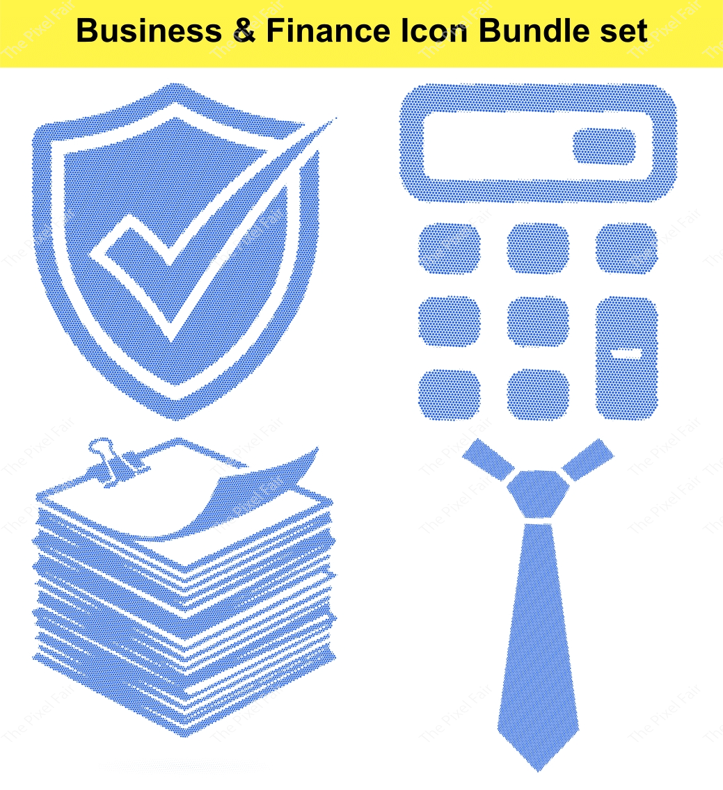 Calculator and necktie with paper stack and tick mark shield sketch icons showing corporate financial administration.