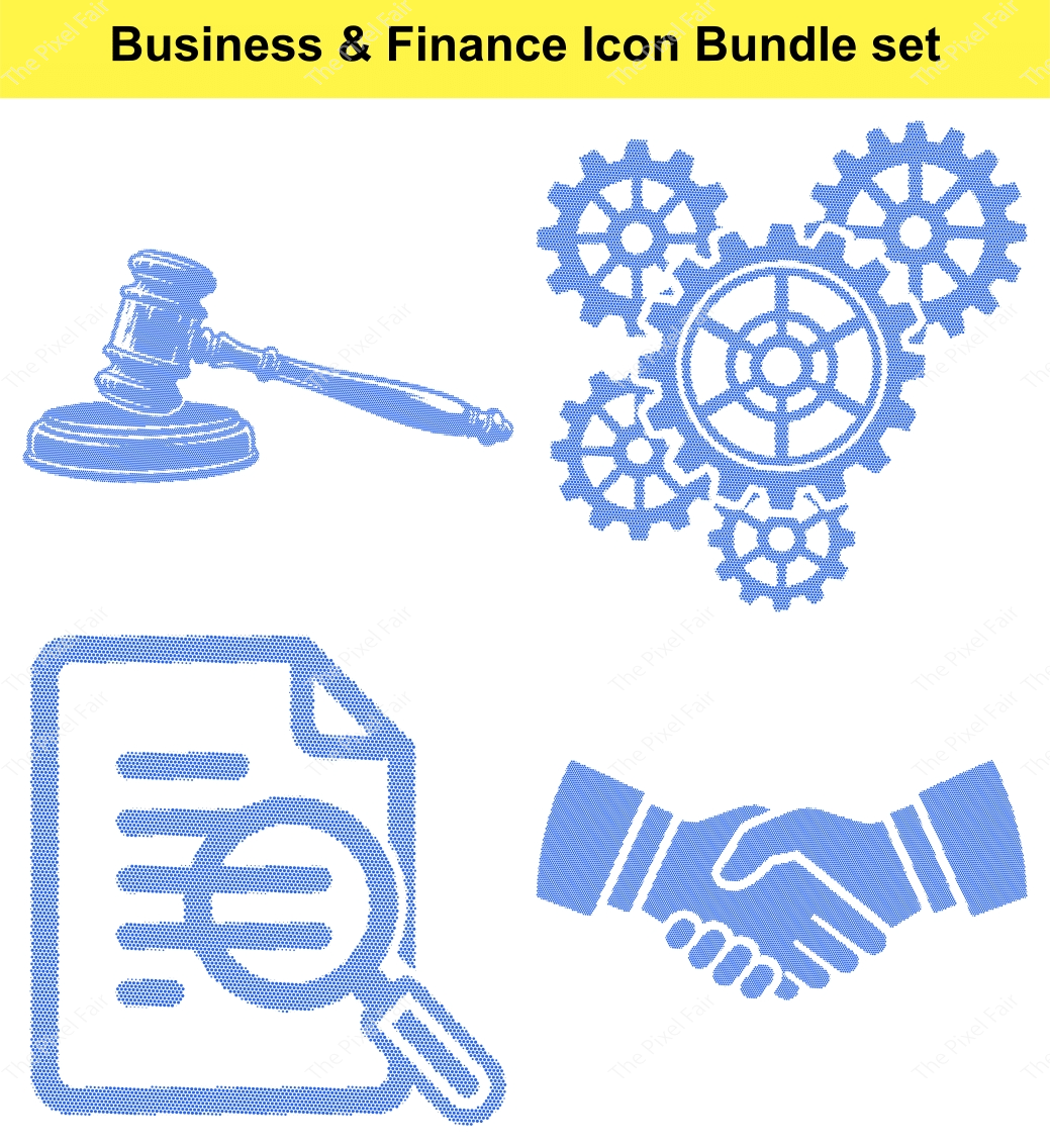 Gavel and law icons set in blue sketch style with gears paper sheet and handshake symbolizing corporate legal services.
