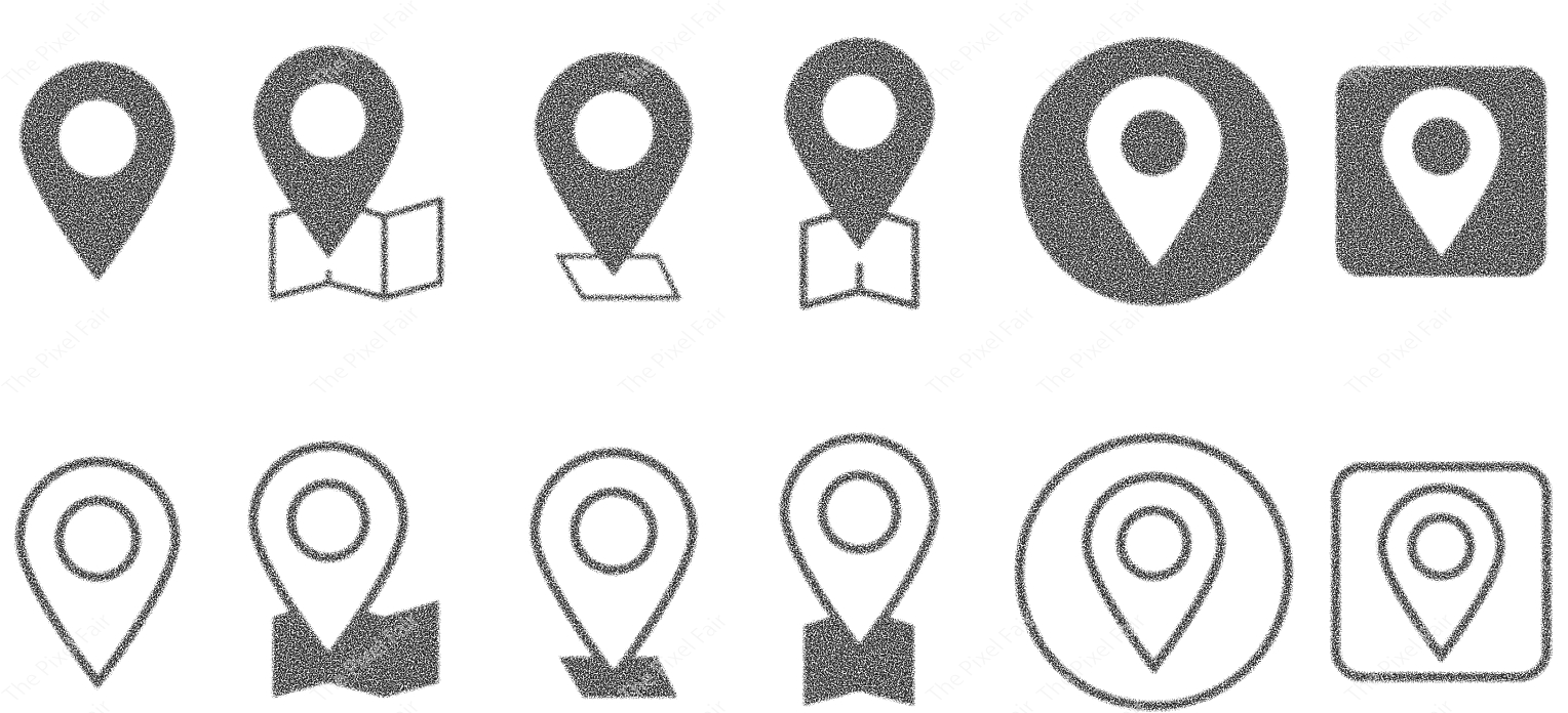 Collection of black and gray map pin icons in various styles, suitable for mapping and location services.
