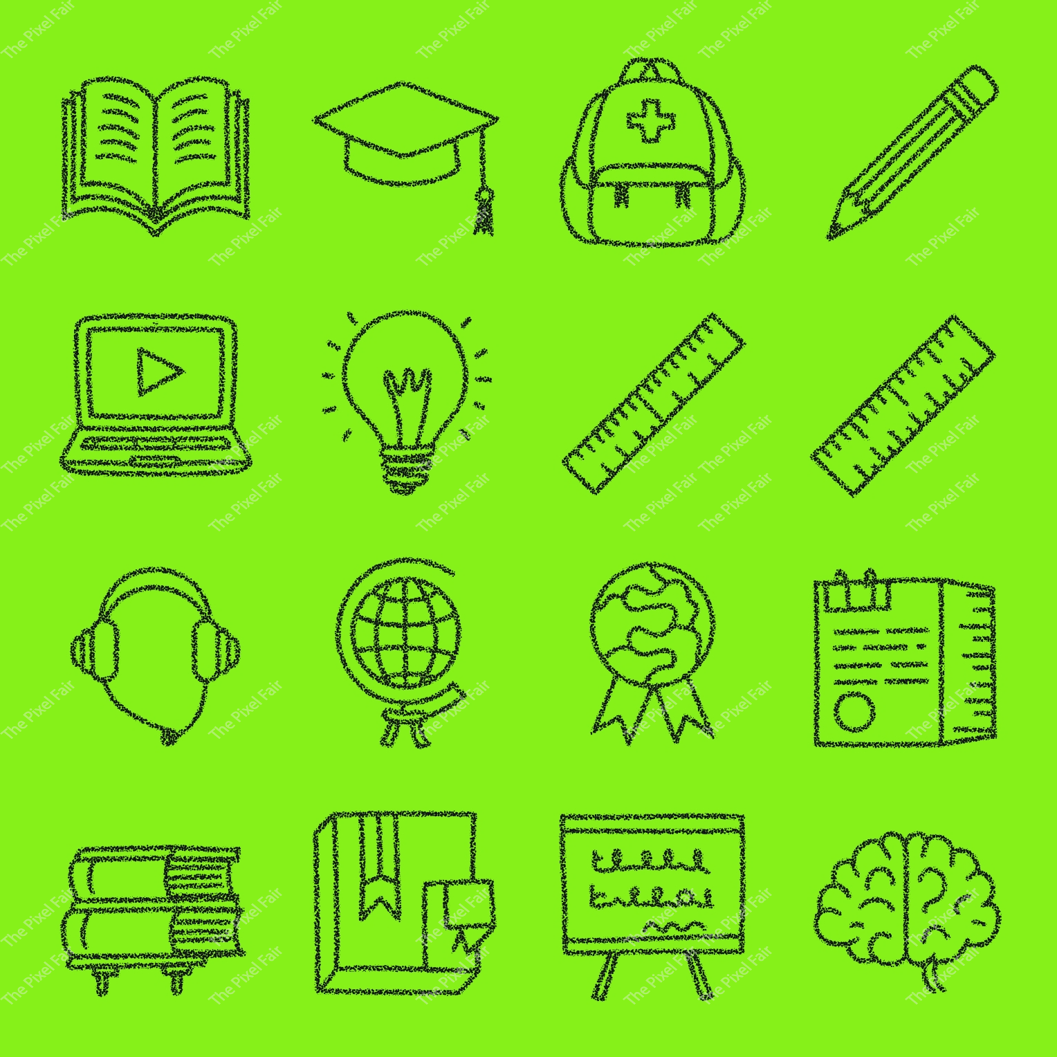 Education learning icons set with book graduation cap backpack pencil for academic study and knowledge acquisition concepts.