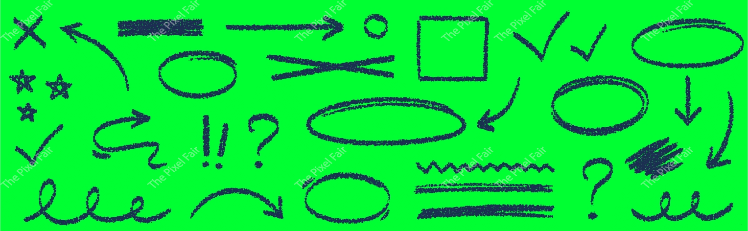 Doodle marker elements set with charcoal texture includes arrows circles and symbols for business meeting presentations.