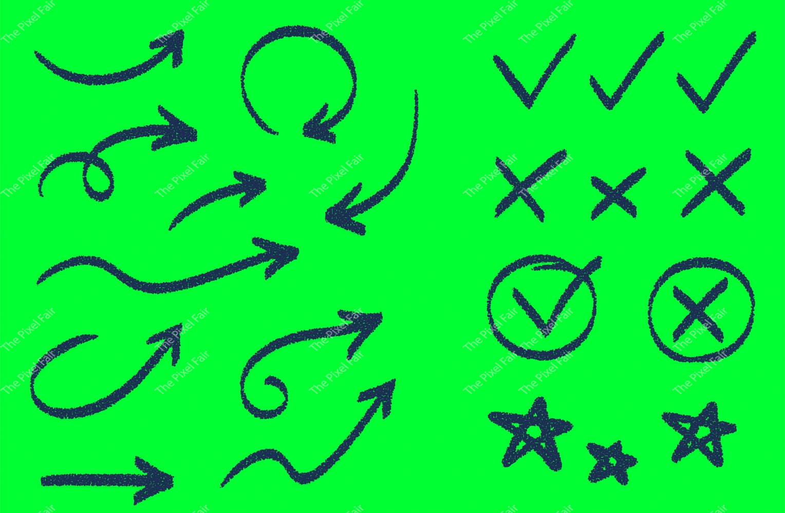 Hand drawn directional arrows and navigation symbols with checkmark icons for interface design and creative storytelling.