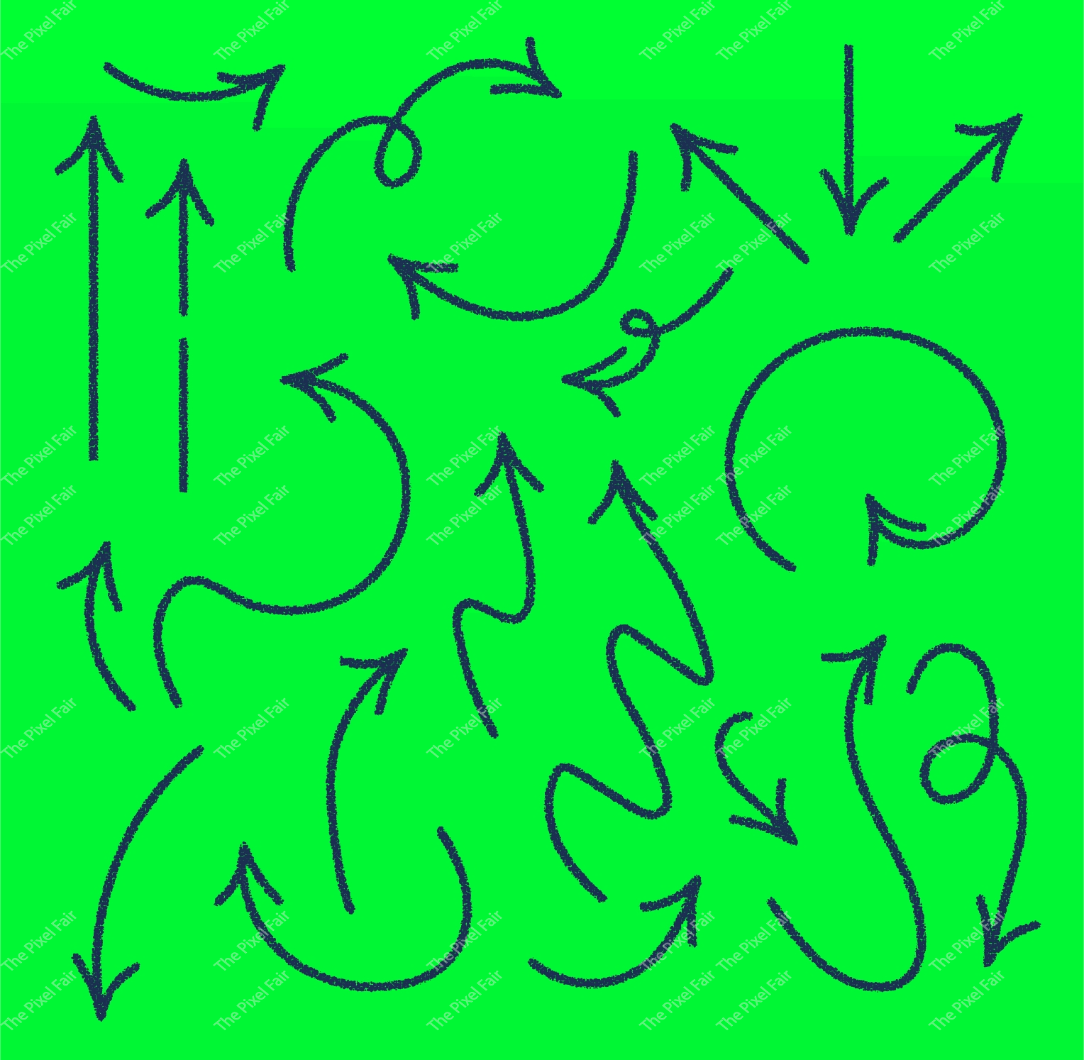 Complex directional arrow set with zig zag paths and spiral pointers for mapping user journeys and process flow charts.