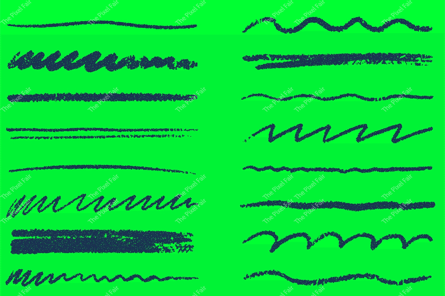 Collection of hand drawn textured lines with various brush strokes for artistic graphic design or digital illustration use.