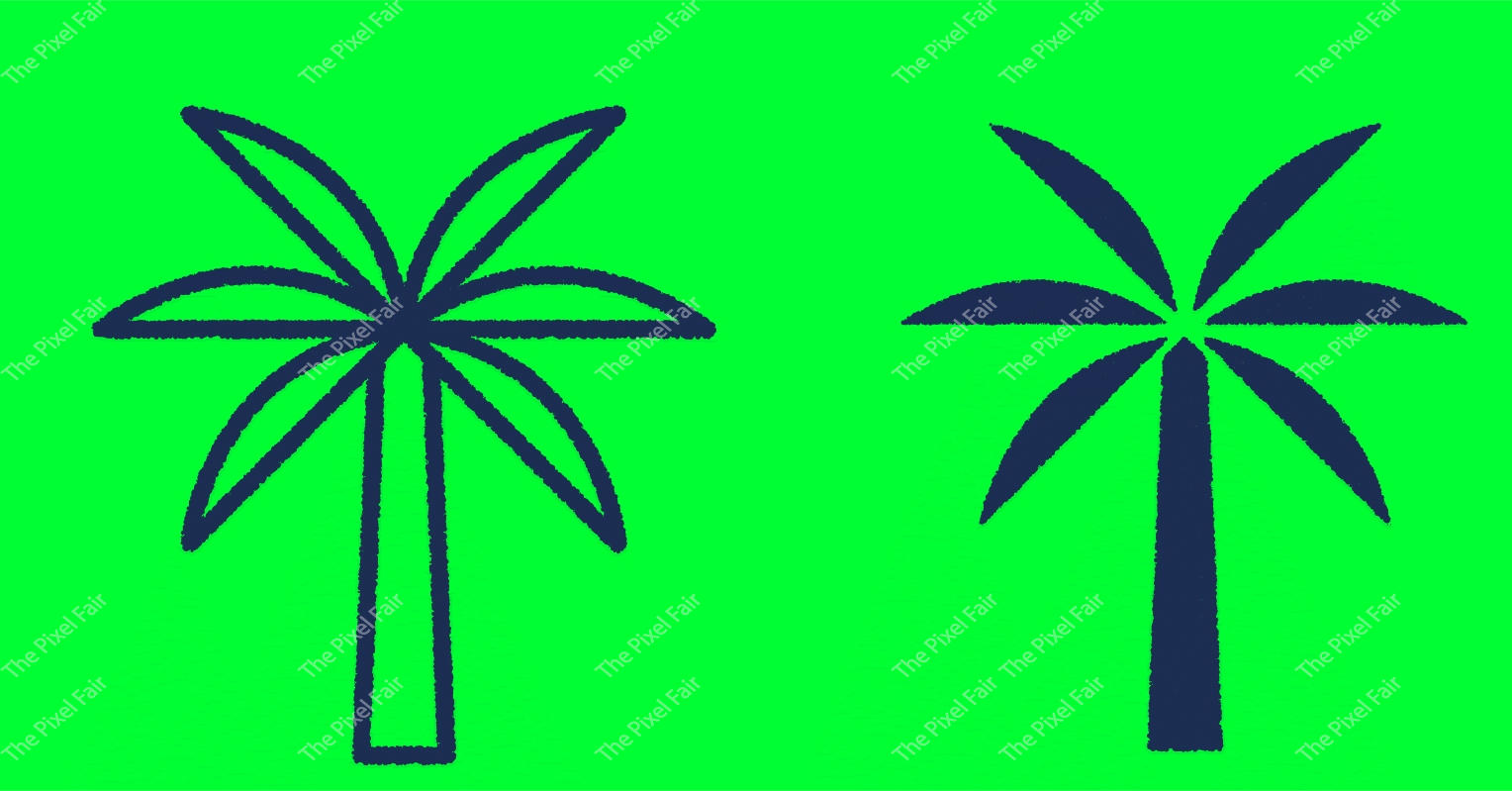 Two simple palm tree icons in outline and filled styles for tropical and beach themed designs.