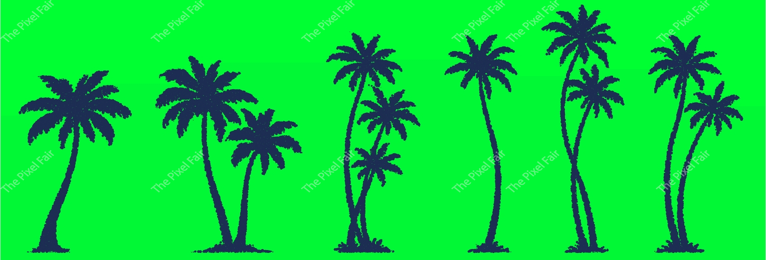 Collection of various hand drawn tropical palm trees in sketch style for summer landscapes and beach themed backgrounds.