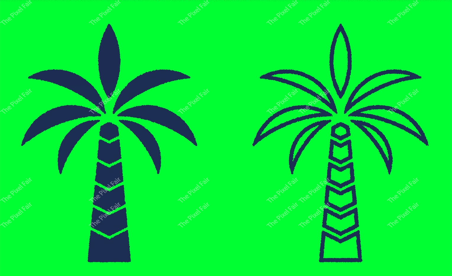 Stylized palm tree icon collection with geometric pattern leaves and trunk for vacation branding or summer logo designs.