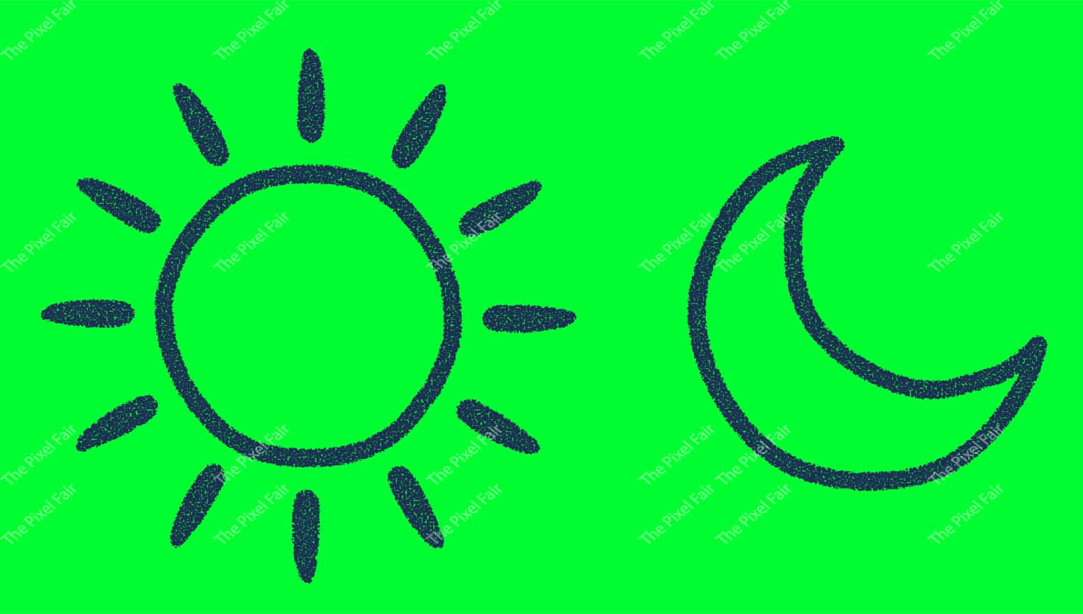 Sun and moon celestial symbols dark navy blue design elements on vivid green background for astronomy weather interfaces.
