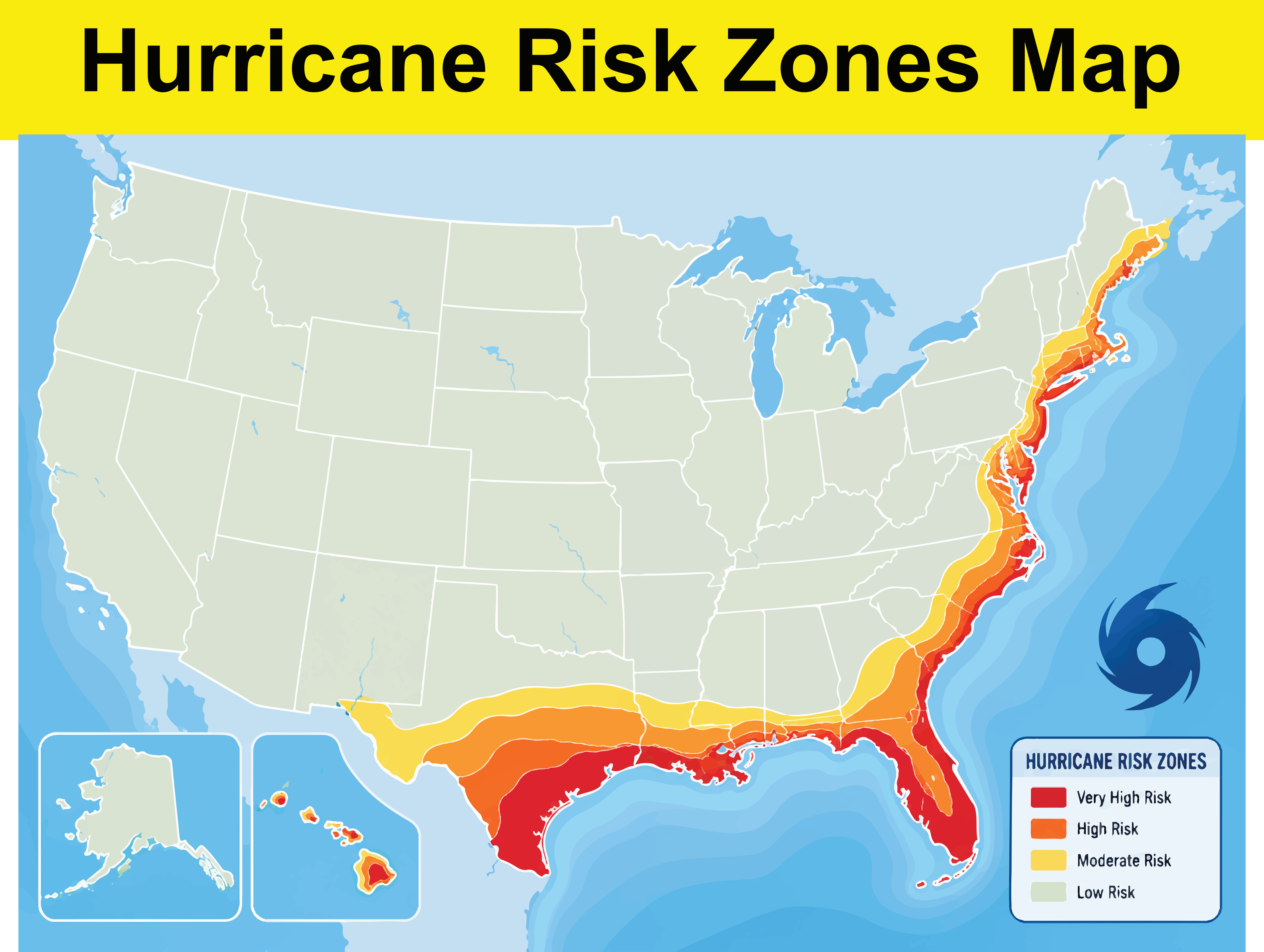 hurricane risk zones map for continental united states alaska hawaii showing coastal dangers.