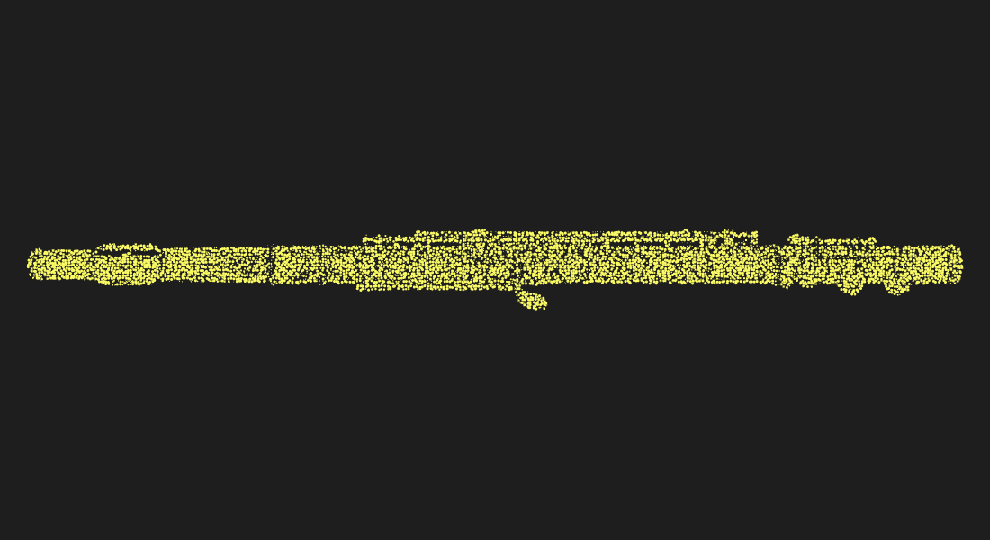 Golden flute musical instrument made of small dots representing sound waves and performance for music concepts.