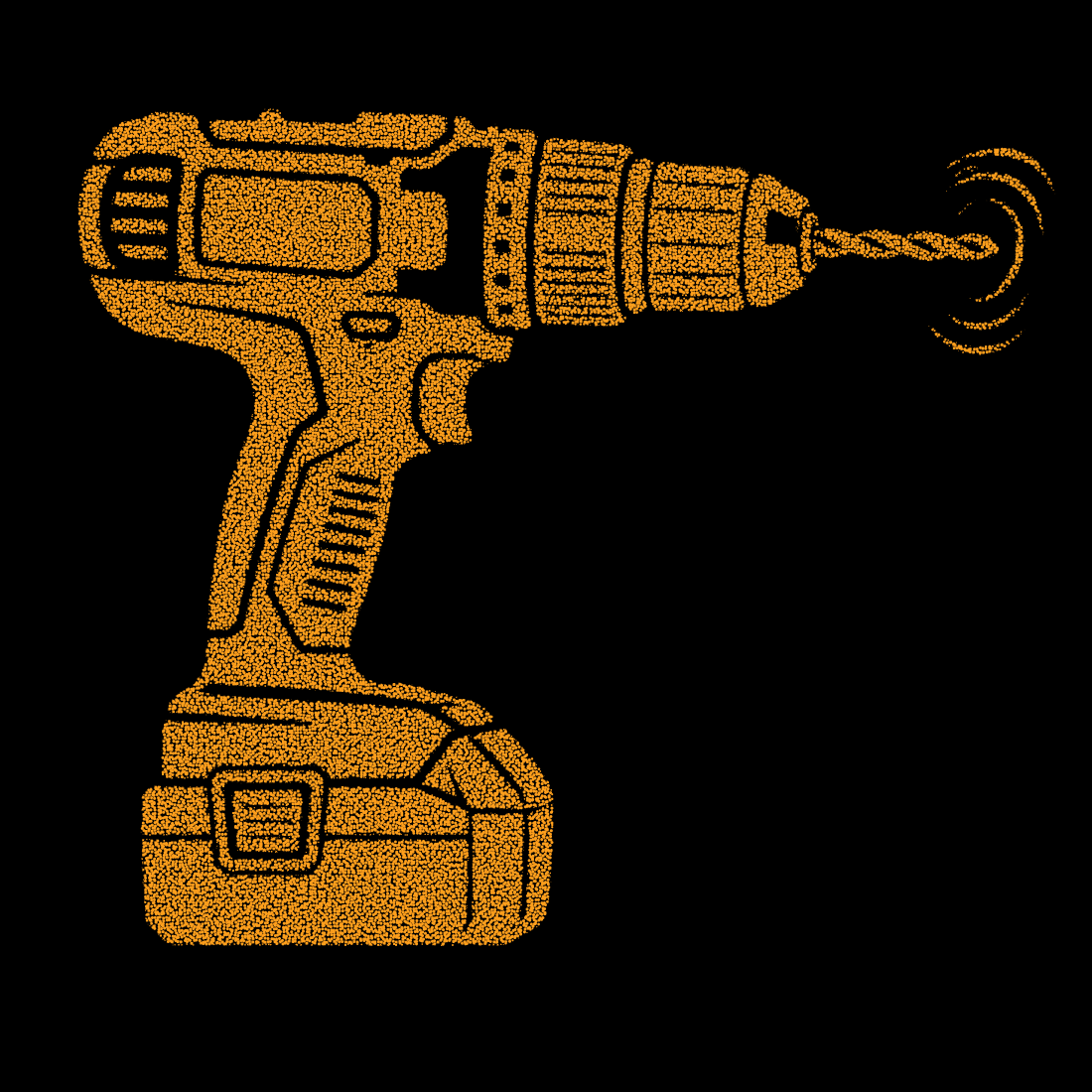 Electric power drill orange stipple dot art vector illustration for construction and hardware store branding.