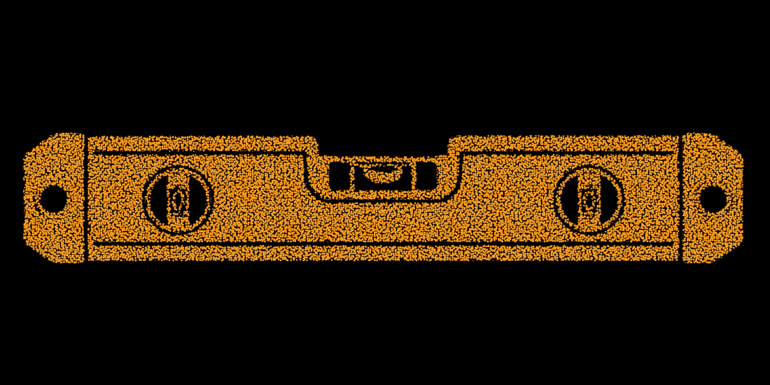 Golden spirit level tool for measuring horizontal and vertical alignment in construction and carpentry applications.
