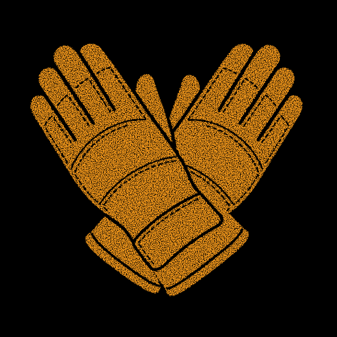 Pair of heavy duty industrial work gloves orange stippled vector graphic for manual labor and safety equipment themes.