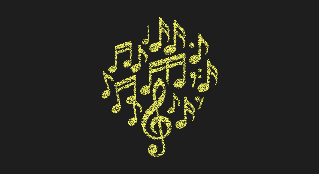 Music notes and treble clef in circular arrangement for musical and artistic themes.