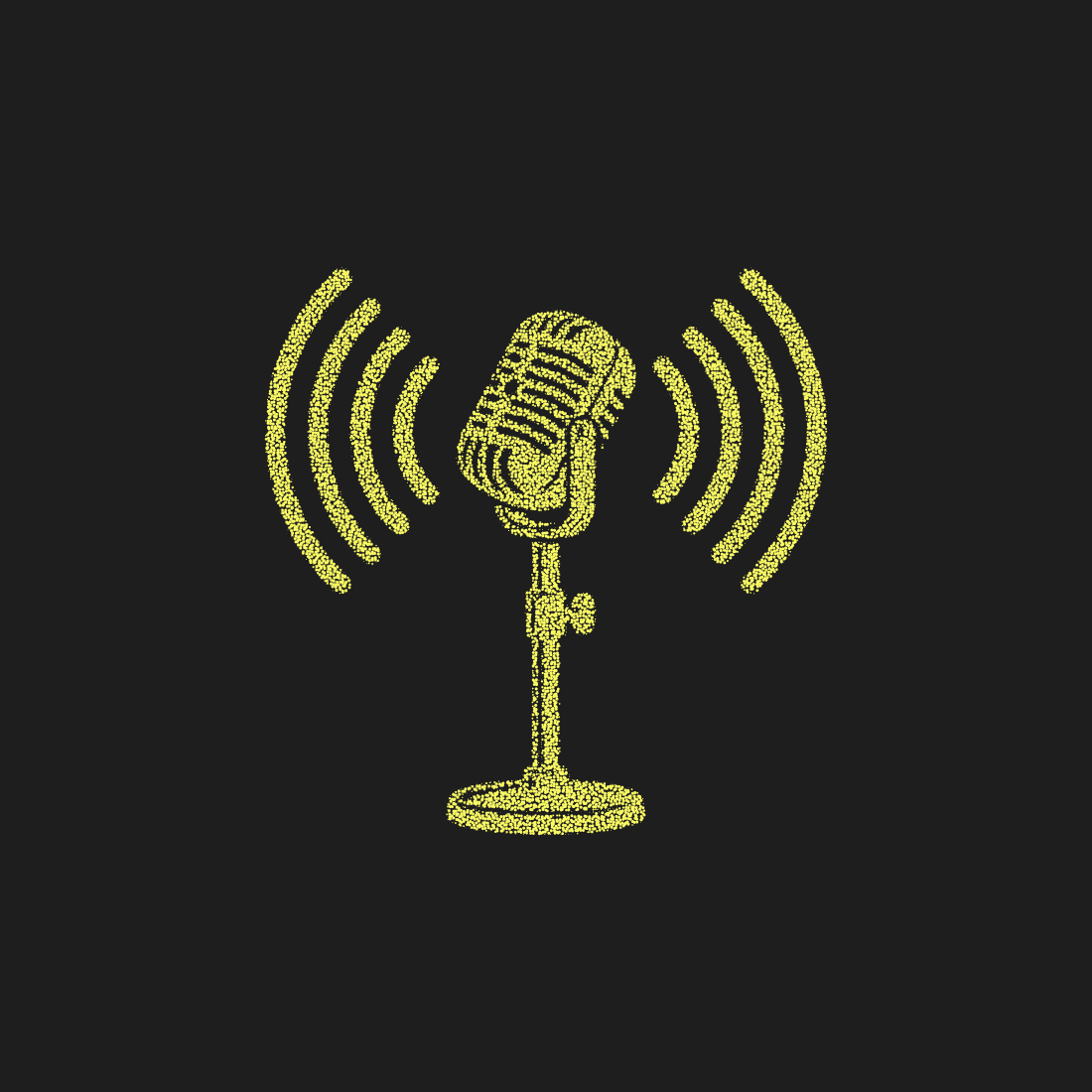 Retro microphone with sound waves broadcasting music or voice recording for podcasts and live performances.