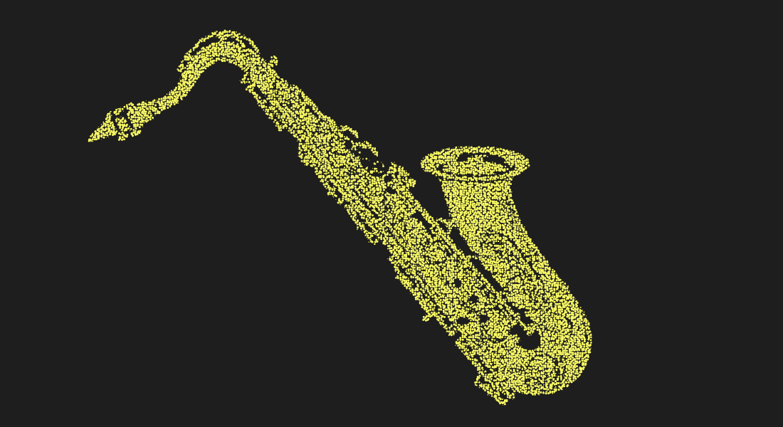 Classical tenor saxophone musical instrument yellow stippled vector for jazz performance and artistic concert themes.