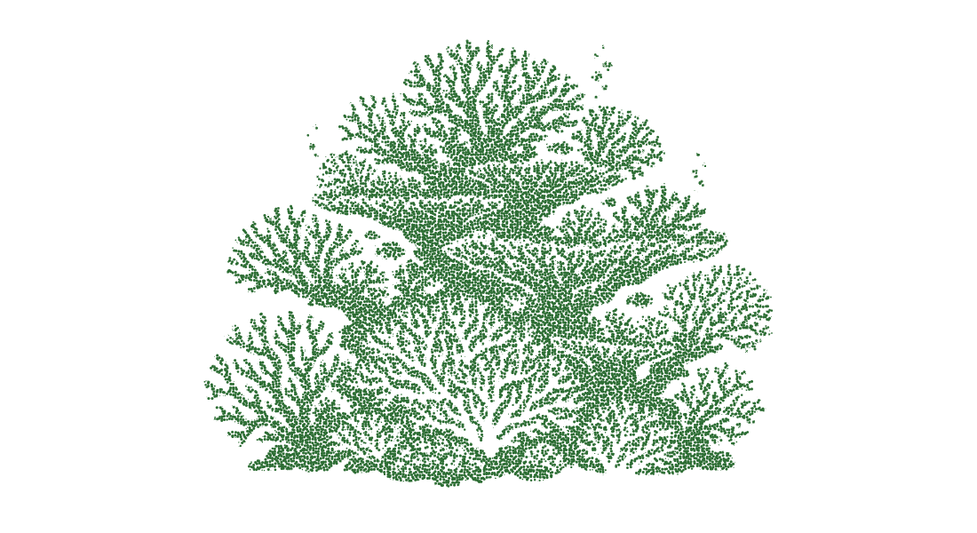 Green stipple coral reef texture illustration featuring dense organic branches for coastal design and marine graphics.