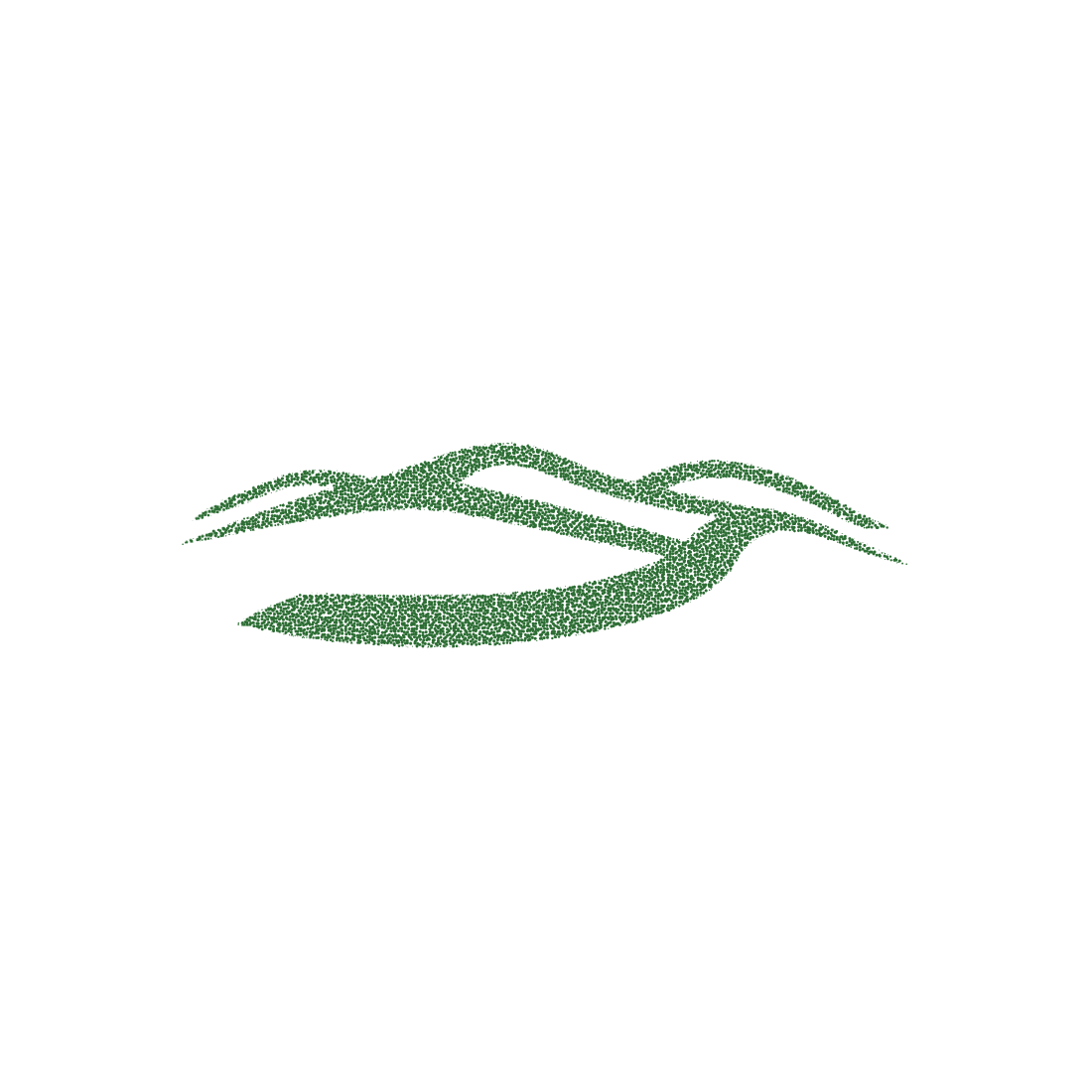 Abstract green mountain ridge outline in stippled dot style for minimalist travel and outdoor adventure brand graphics.